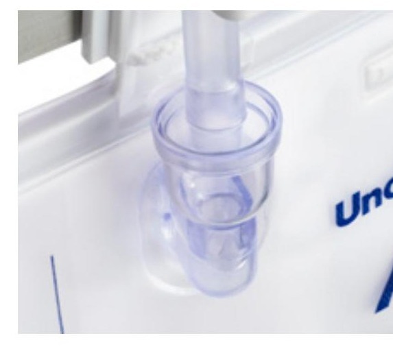 Close-up of the UnoMeter A6 drip chamber with dry-zone