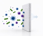 Illustration of the integrated filter barrier stopping bacteria and viruses