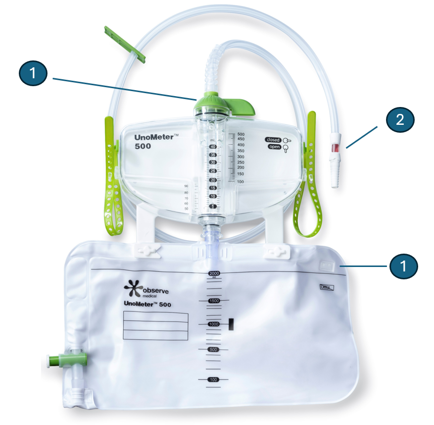 UnoMeter 500 closed system with markers on the integrated filters and the KombiKon sample port